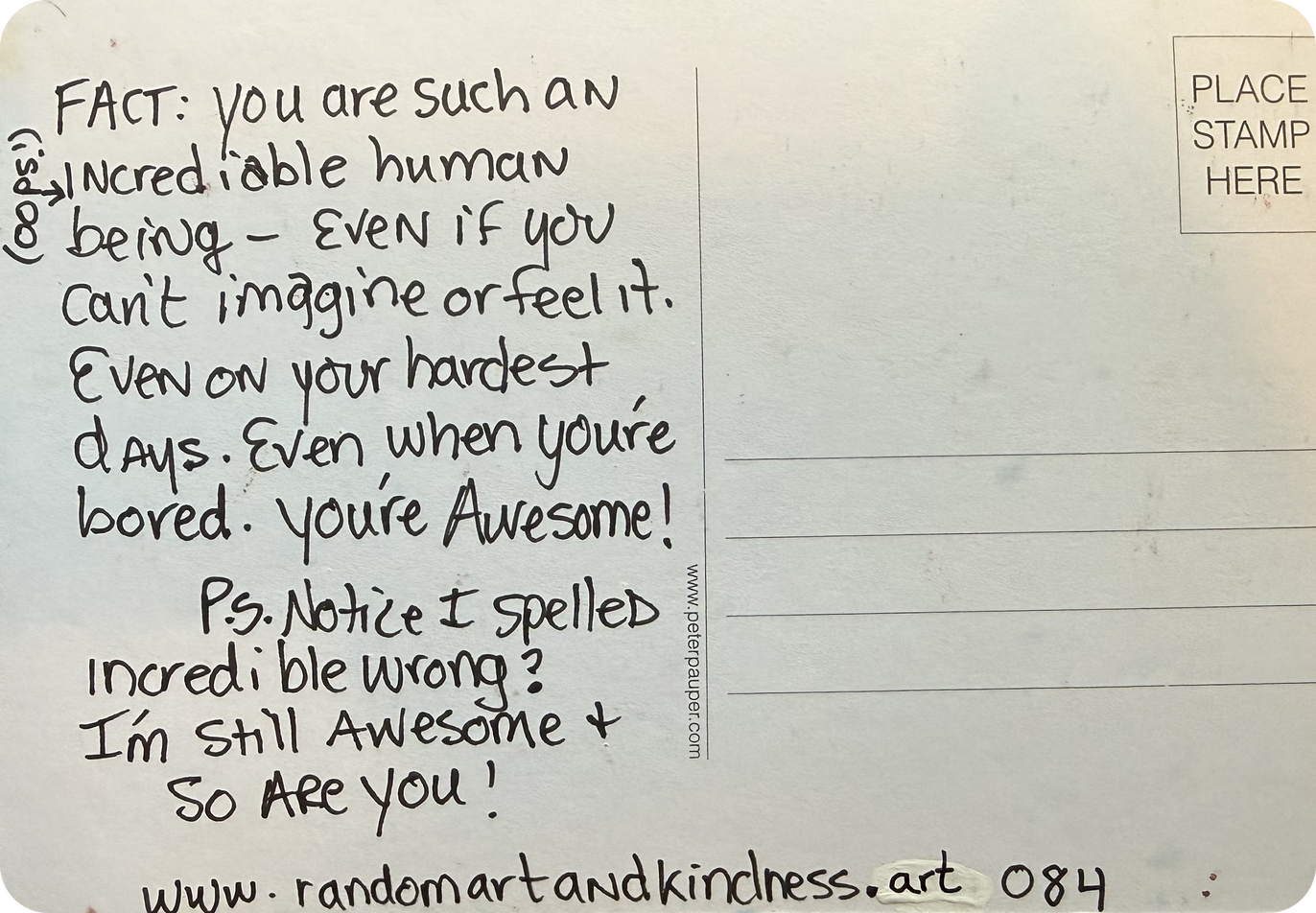 The back of card 084, with the kindness written by hand